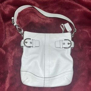 White Leather Shoulder Bag - Women's Classic Buckle Hobo